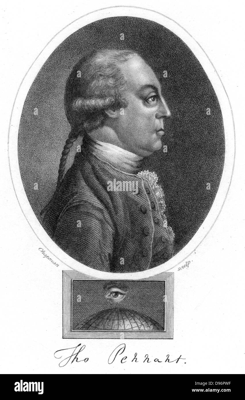 Thomas Pennant (1726-1798) British zoologist, writer and traveller.  From 'Encyclopaedia Londinensis'. (London, 1823). Stipple engraving. Stock Photo