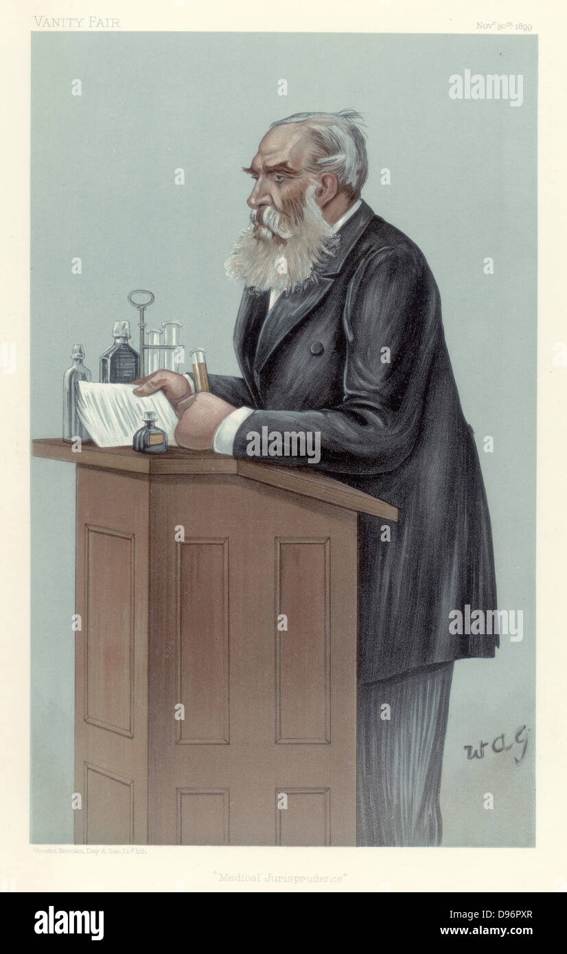 Medical Jurisprudence'. Thomas Stevenson, British forensic scientist.  Stevenson (1838-1908), a scientific analyst and toxicologist who acted as an expert witness, particularly in poisoning cases. Cartoon by 'Wag', pseudonym of AG Witherby (fl1894-1901) [Science and Society Picture Library] from 'Vanity Fair'. (London, 30 November 1899).  Chromolithograph. Stock Photo