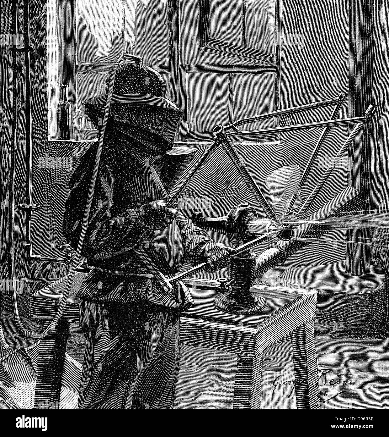 Sandblasting the joints of a bicycle frame hires stock photography and images Alamy