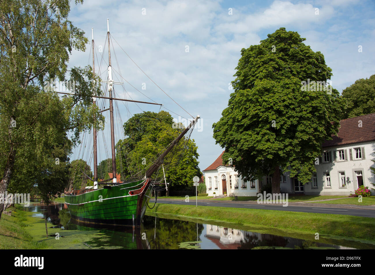 Boat, Catharina von Papenburg in canal, Papenburg, Lower Saxony, Germany , Schiff, Catharina von Papenburg, Papenburg, Niedersac Stock Photo