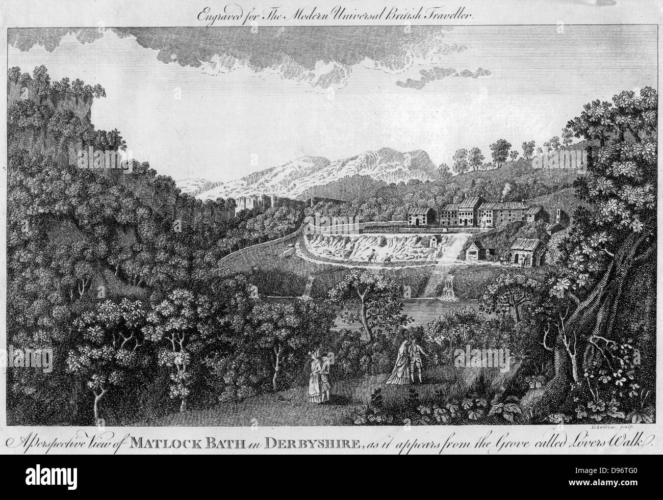 Matlock Spa, Derbyshire, England. From a copperplate print published in the latter part of the 18th century when it became fashionable to 'Take the waters'. Stock Photo