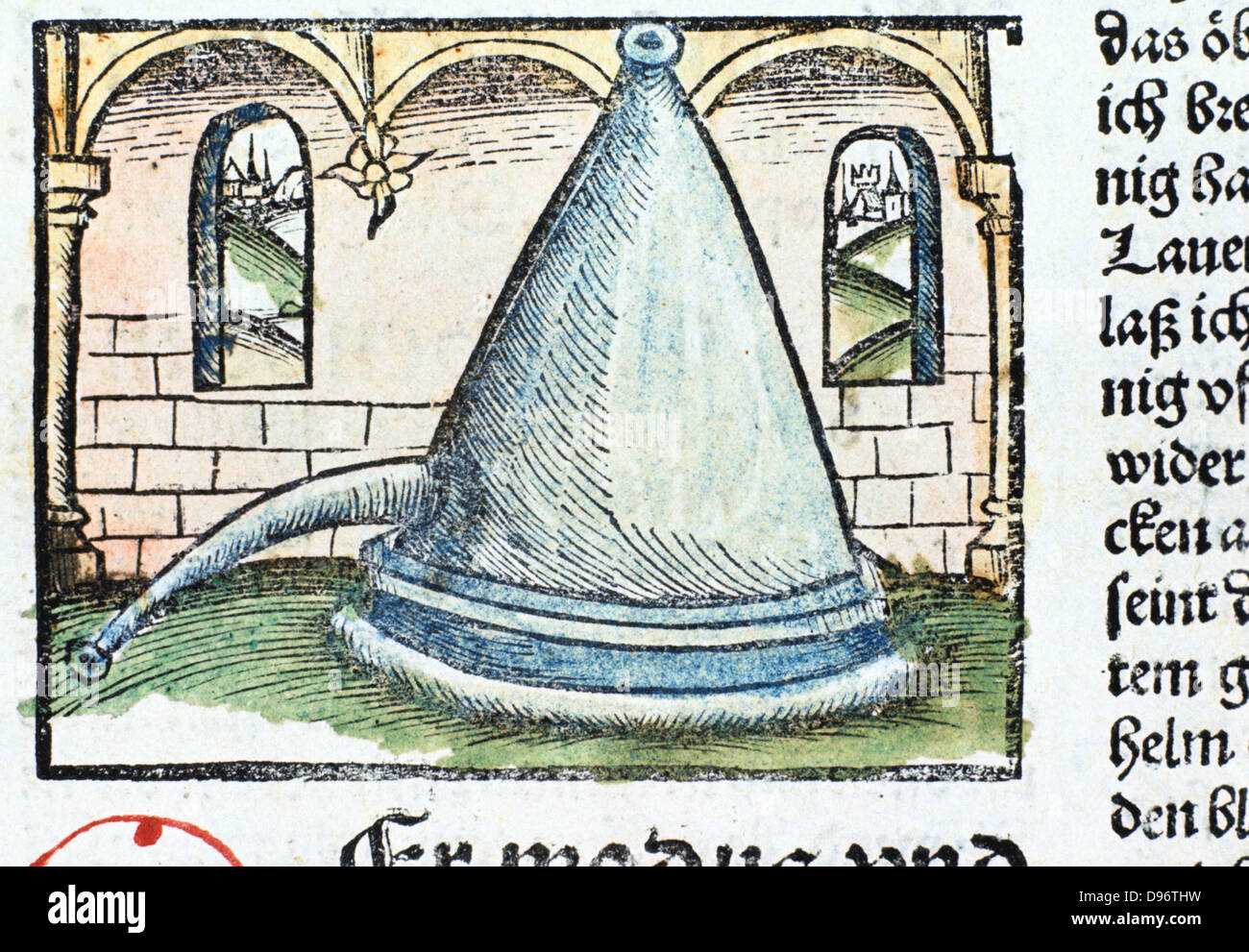 Distillation 1500. The Rosenhut, a form of still. From ' Liber de arte distillandi de simplicibus' by Hieronmus Braunschweig. (Strasbourg, 1500). Stock Photo