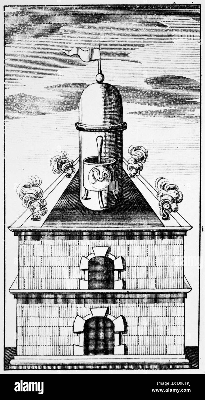 The Hermetic Vessel, c1760. Hermetic vessel in the alchemical furnace. The serpent within the vase symbolises the earthy Stock Photo