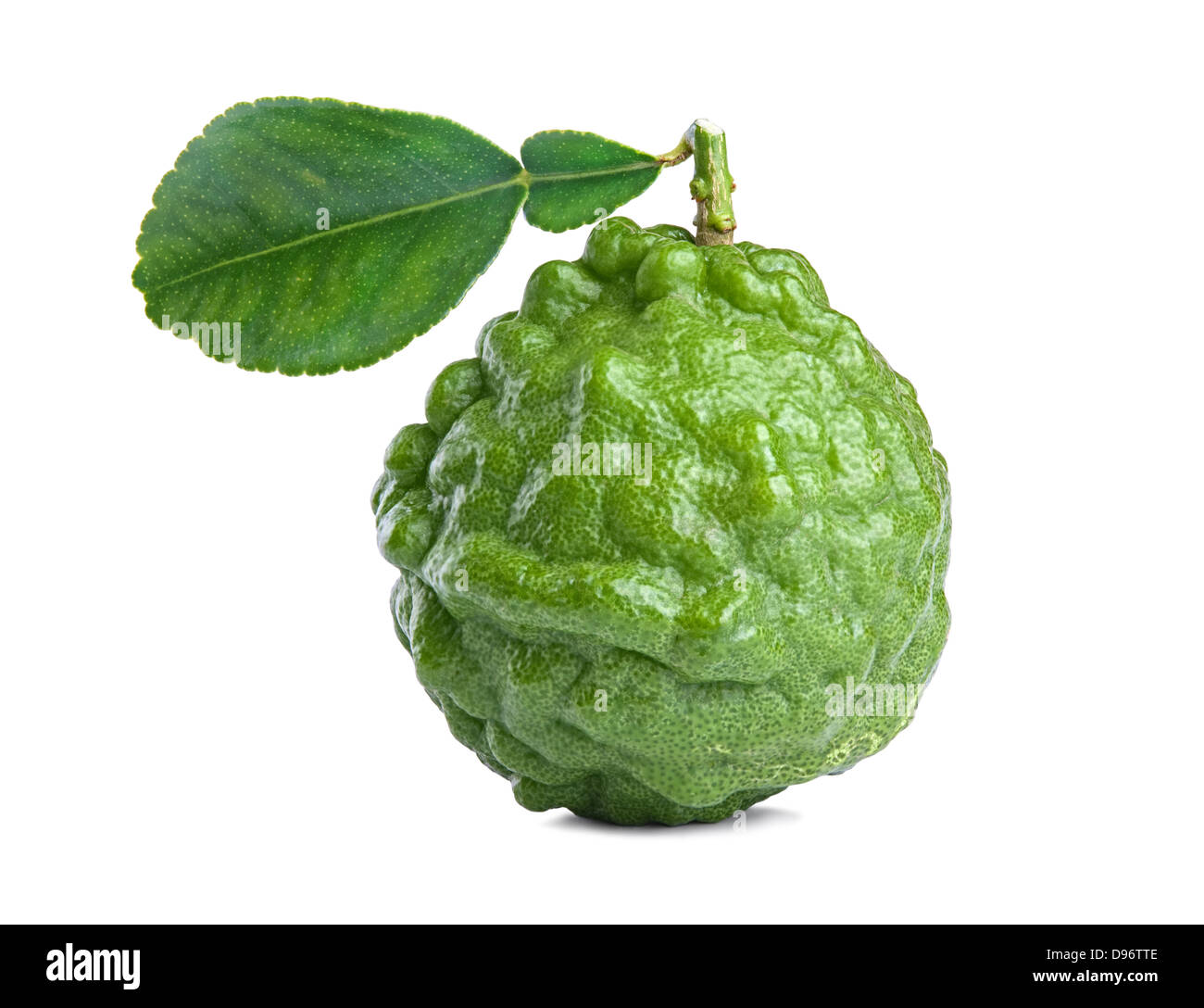 Fresh kaffir lime with leaf isolated on white background Stock Photo