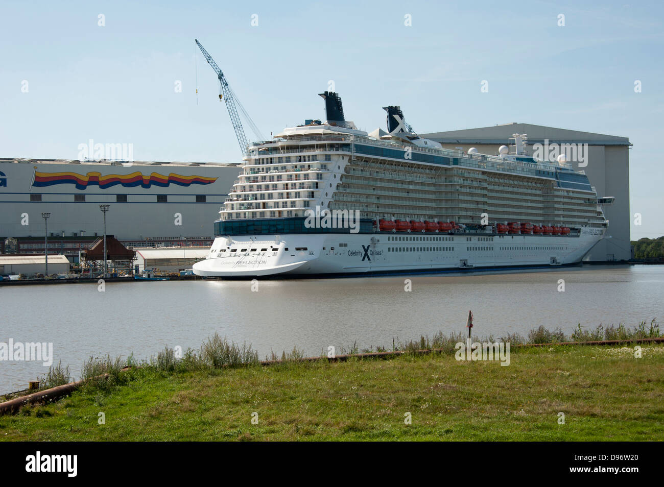 Cruise liner Celebrity Reflection Meyer wharf Papenburg Emsland Lower Saxony Germany Meyer Werft Stock Photo