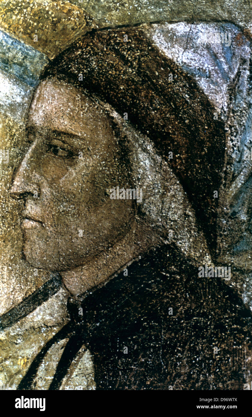 Dante Alighieri' (1265-1321) Italian poet: portrait by Giotto di Bondone (1266 or 1267-1321) Italian artist. Stock Photo