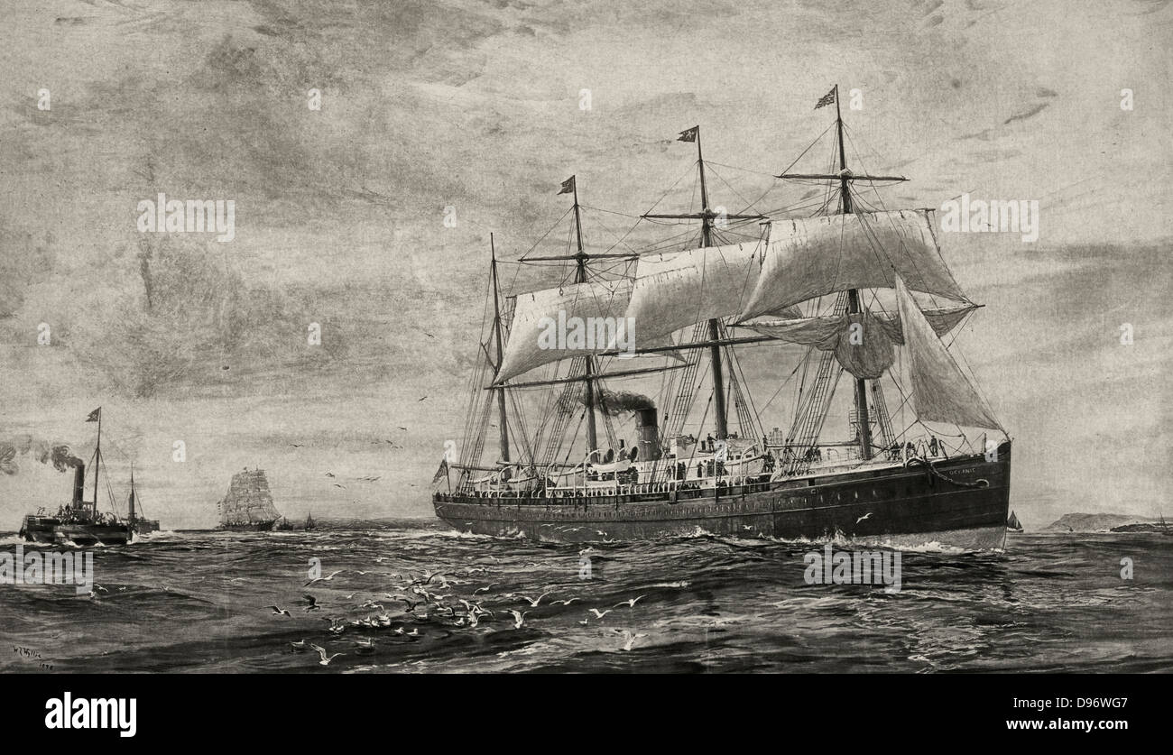 The screw steamship Oceanic - Pioneer steamer of the White Star Line, circa 1870 Stock Photo