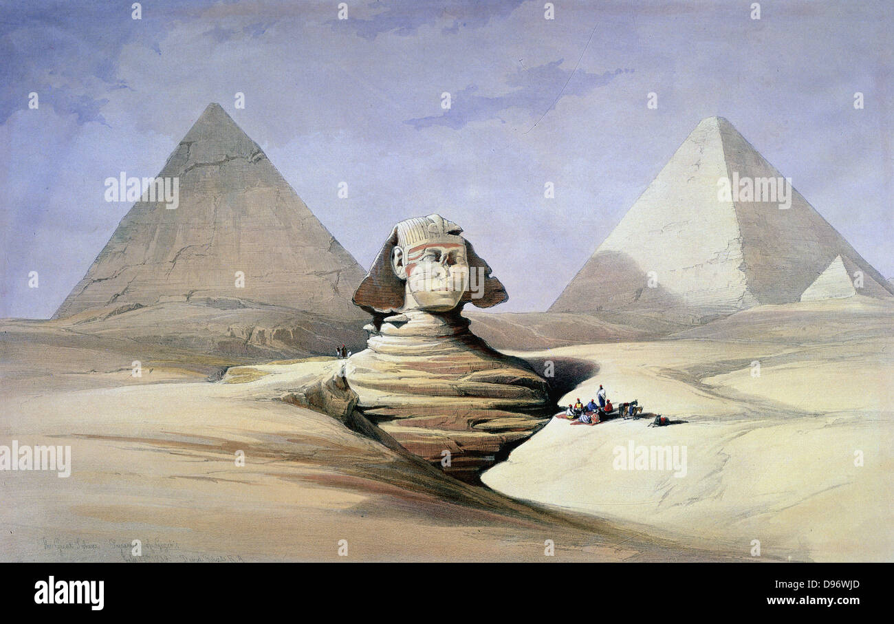 The Great Sphinx and Pyramids at Gizeh'. David Roberts (1796-1864) British (Scottish) artist. Watercolour. Stock Photo