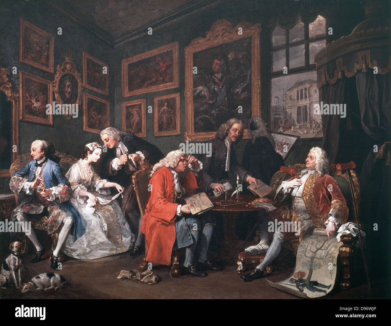 Marriage a la mode: The Marriage Settlement', 1743: William Hogarth (1697-1764) English artist. Oil on canvas. Stock Photo