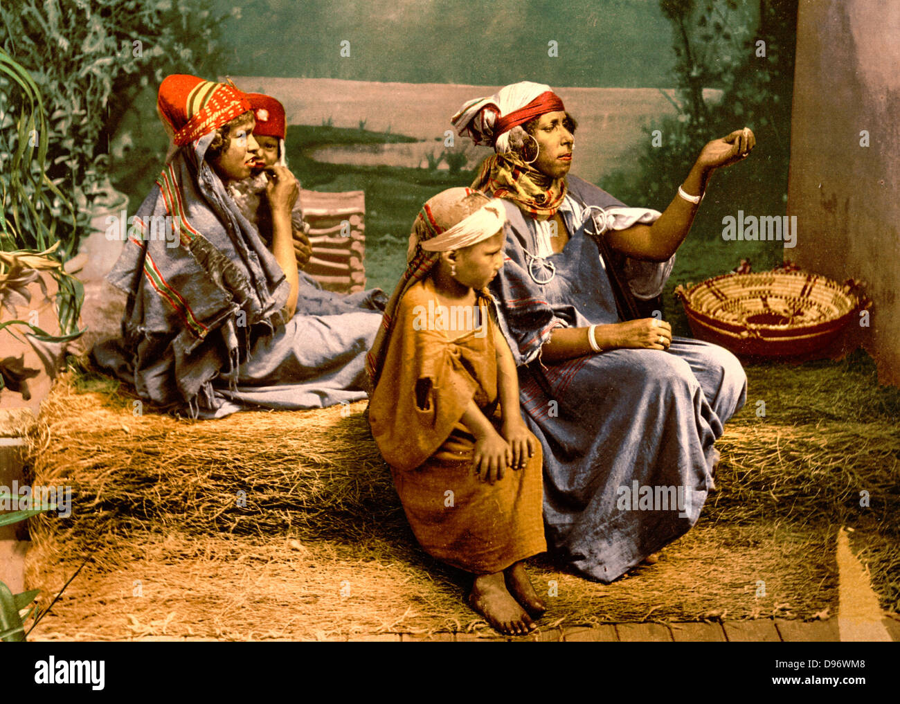 Bedouin beggars and children, Tunis, Tunisia, circa 1899 Stock Photo