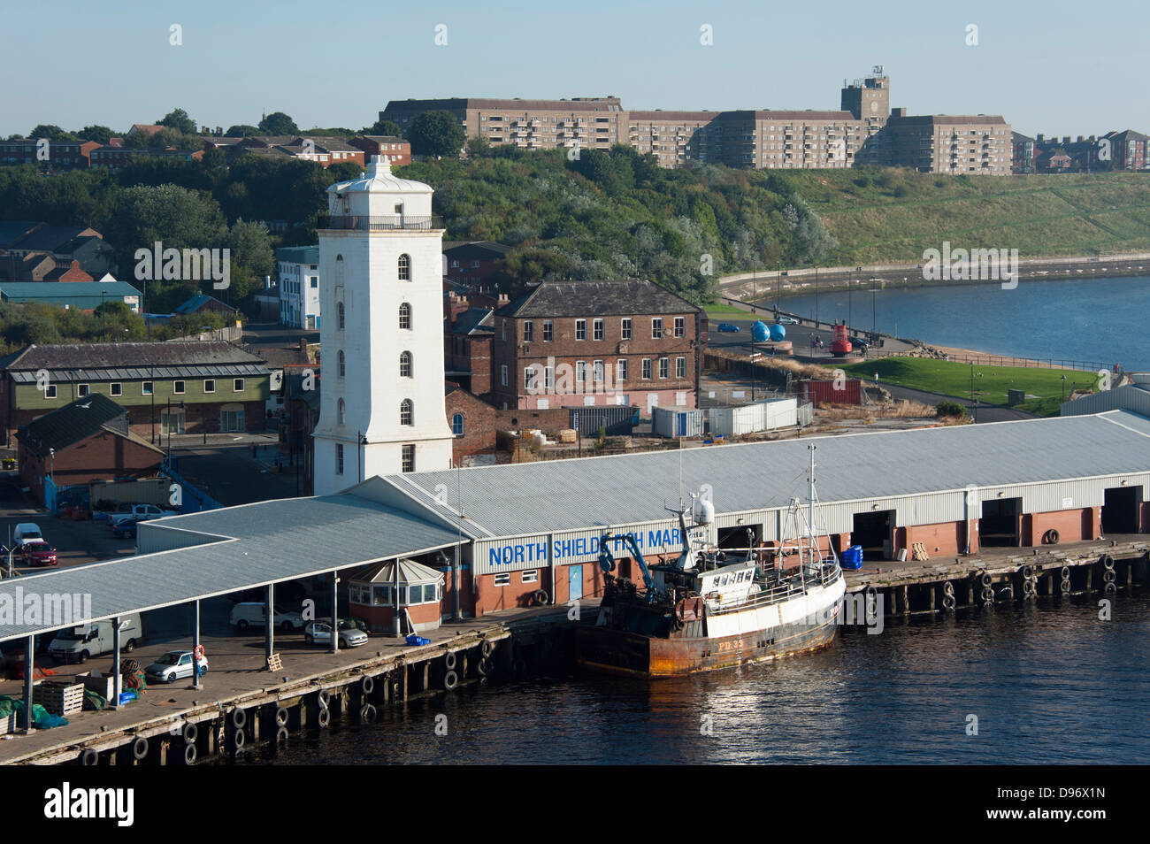 Fish Market, Harbour, Newcastle, England, Great Britain, Europe, Port, Lighthouse , Fischmarkt, Hafen, Newcastle, England, Gross Stock Photo