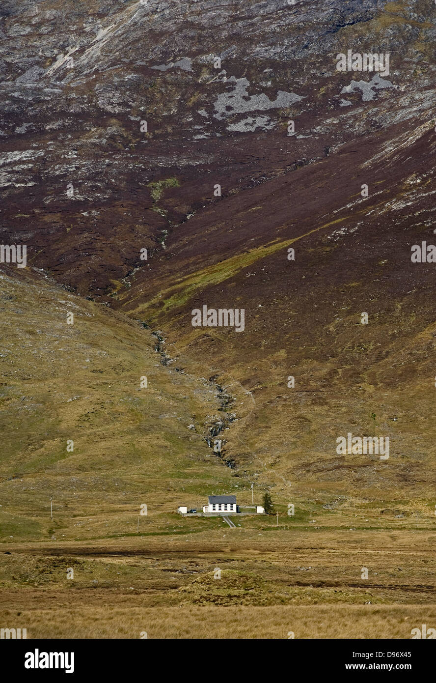 Schoolhouse in the Maumturk Mountains, Connemara, Ireland Stock Photo