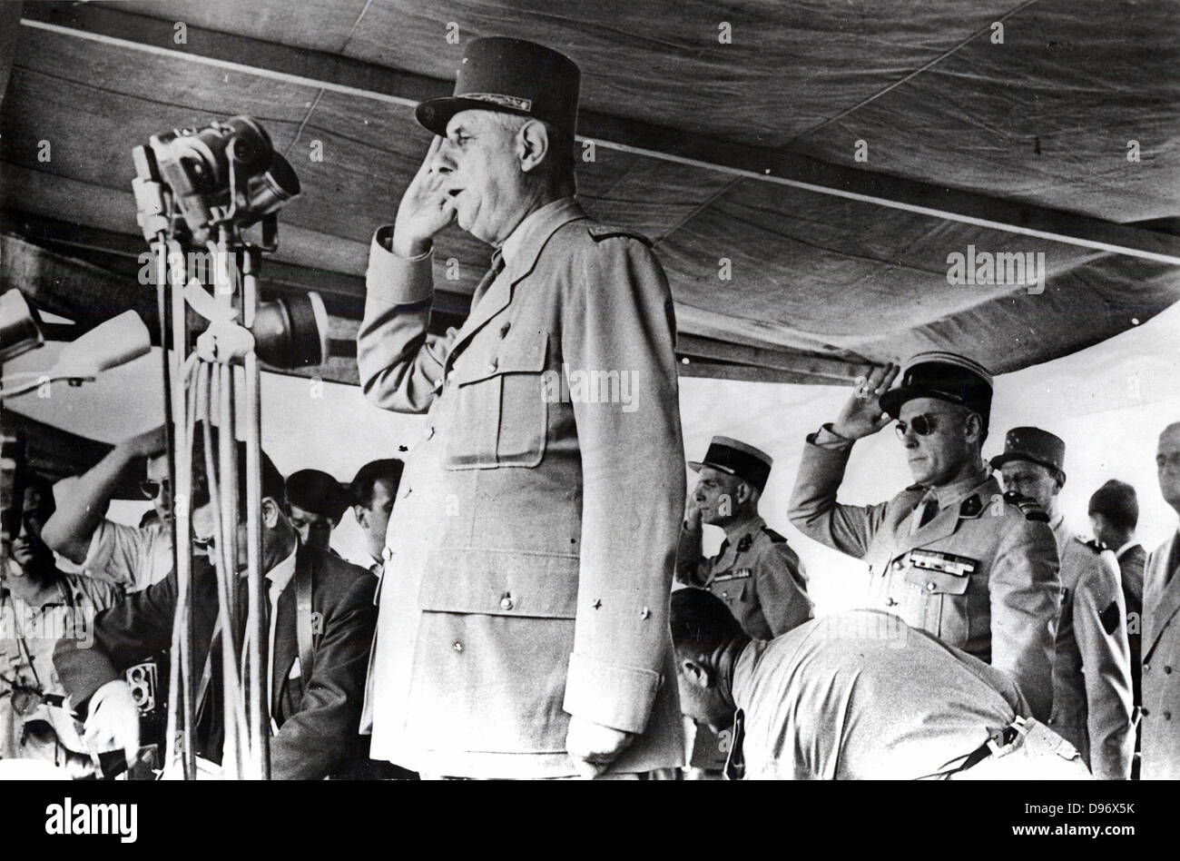 Charles de Gaulle (1890-1970) French General and first President of The Fifth Republic. President de Gaulle visits Algeria in 1958. Photograph. Stock Photo