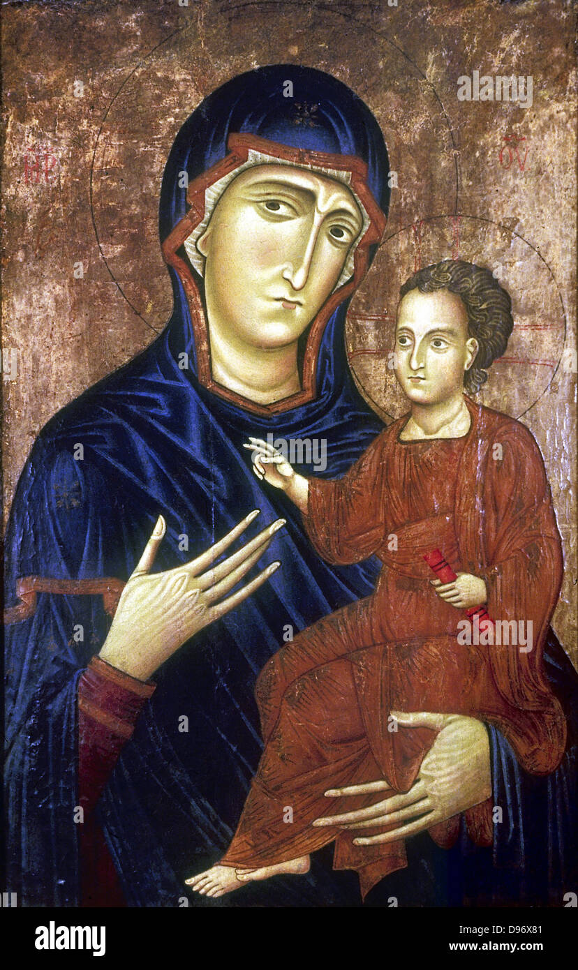 Madonna and Child. Berlinghiero (active by 1228, d1236) Italian artist. Tempera on wood, gold ground. Stock Photo