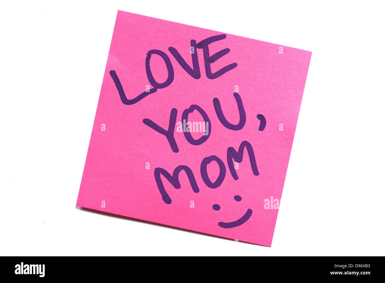 Sticky note with text 'love you mom' Stock Photo