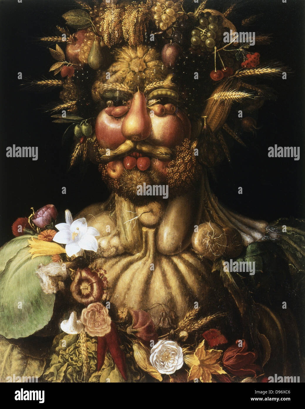 Vertumnus - Rudolf II' (c1590), showing Rudolph II (1552-1612), Holy Roman Emperor from 1576, as Vertumnus, ancient Roman god of seasons who presided over gardens and orchards. Giuseppe Arcimboldo (c1530-1593) Italian painter. Oil on canvas. Stock Photo