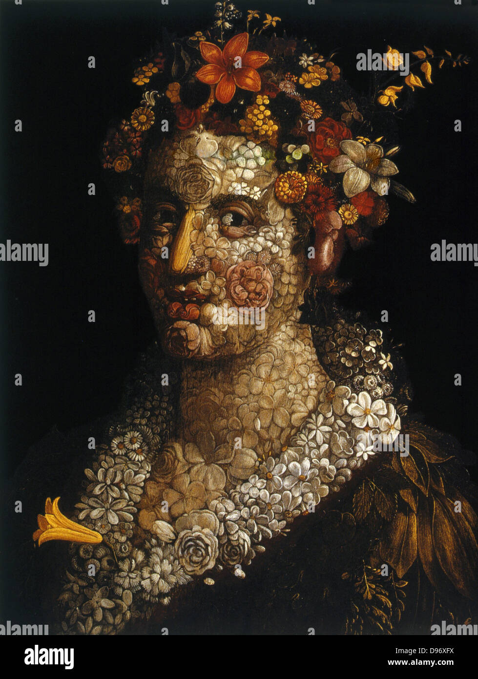 Flora', still life c1591. Flora's portrait is composed of a multitude of flowers and leaves. Oil on canvas. Guiseppe Arcimboldo (c1530-1593) Italian painter. Stock Photo