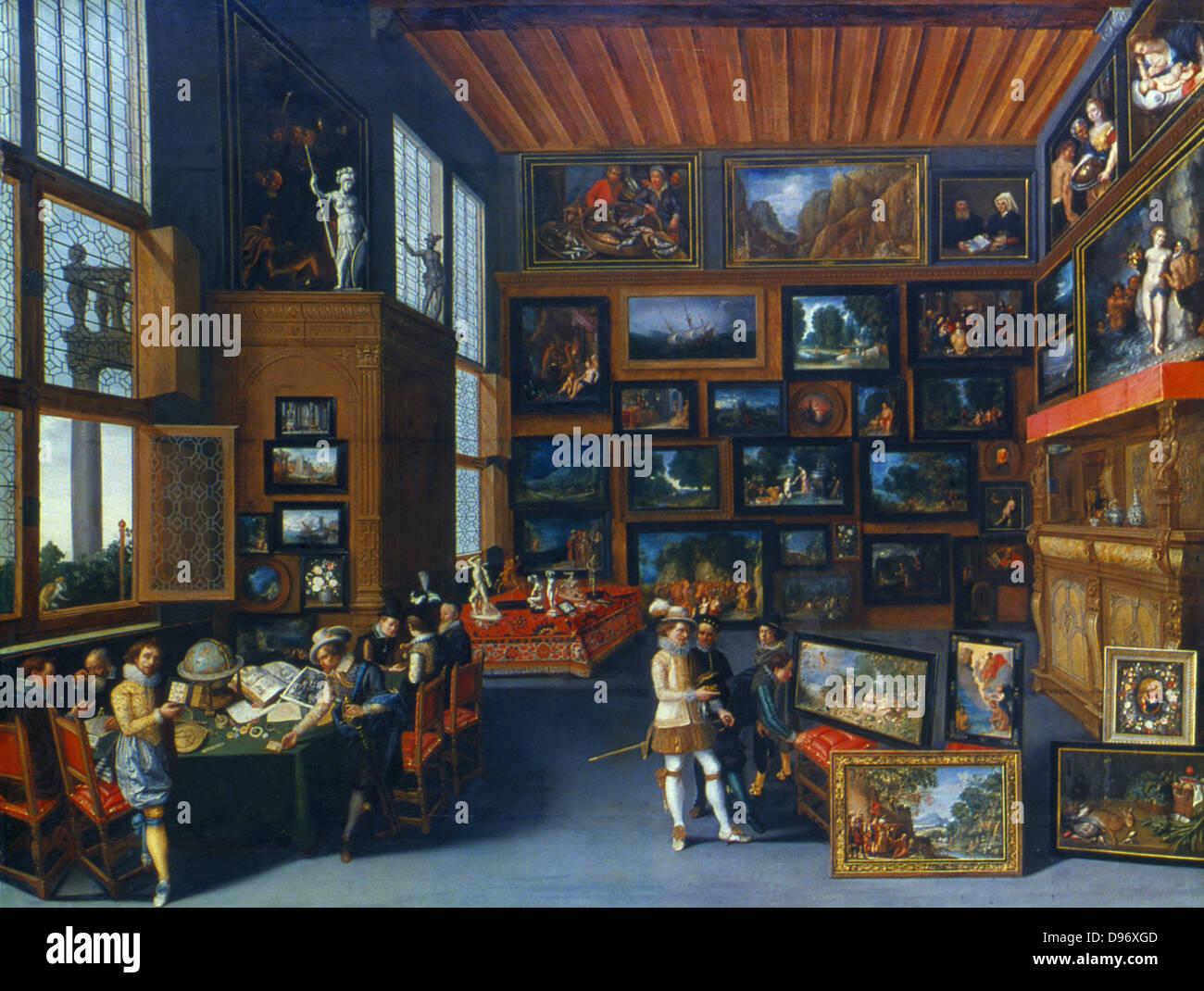 Connoisseurs in a Picture Gallery' . Flemish School c1620. Stock Photo