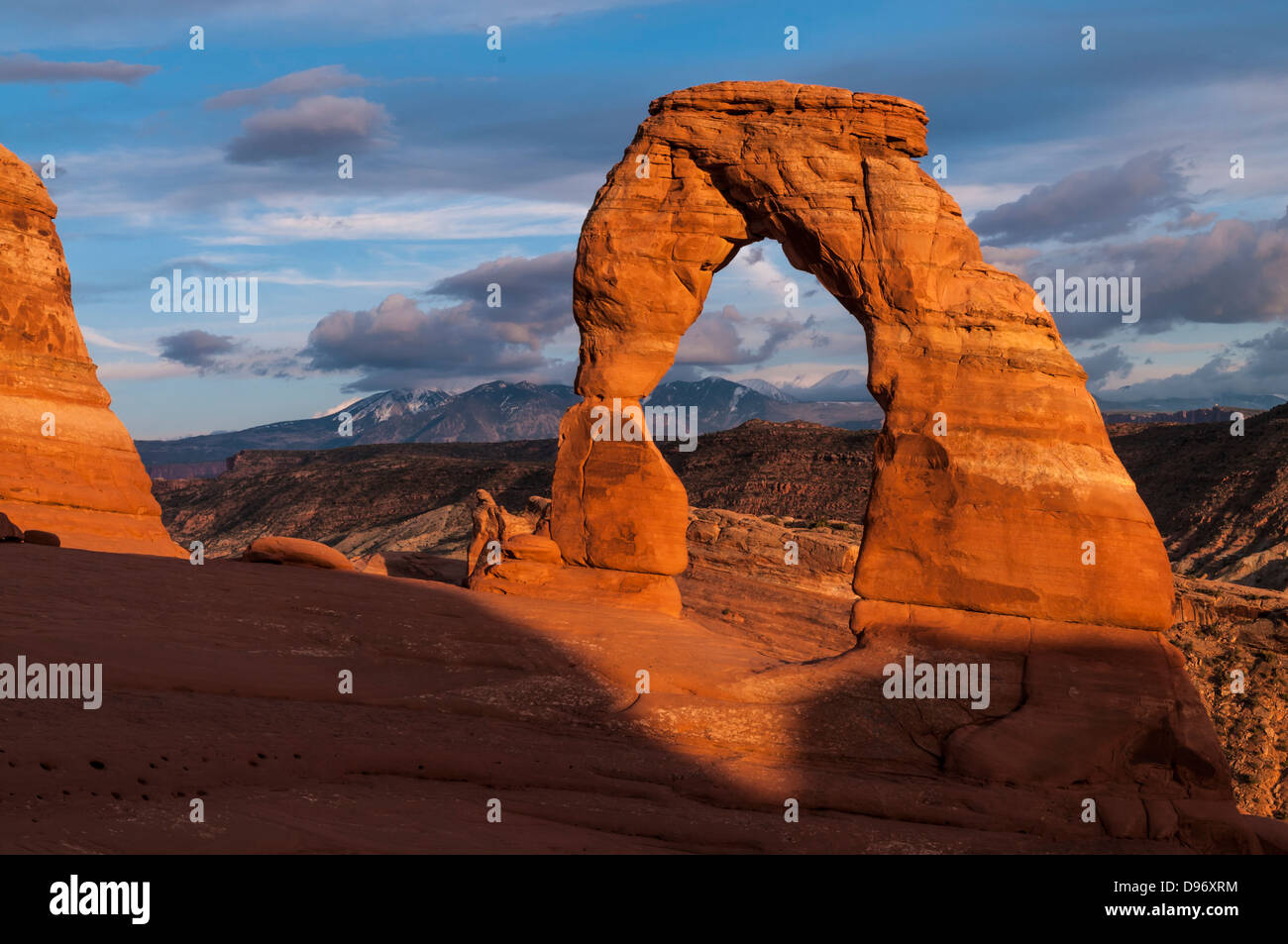 Delicate Arch against beautiful sunset sky Stock Photo