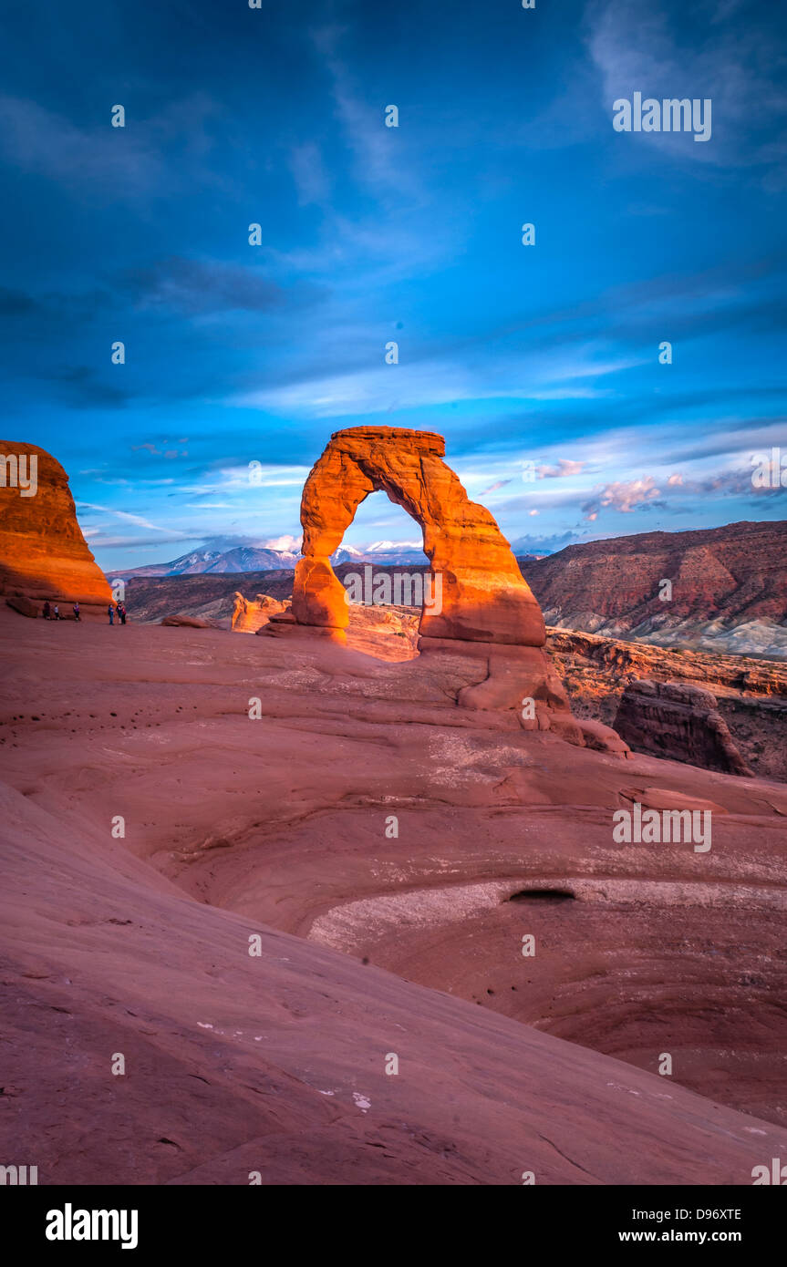 Delicate Arch against beautiful sunset sky Stock Photo