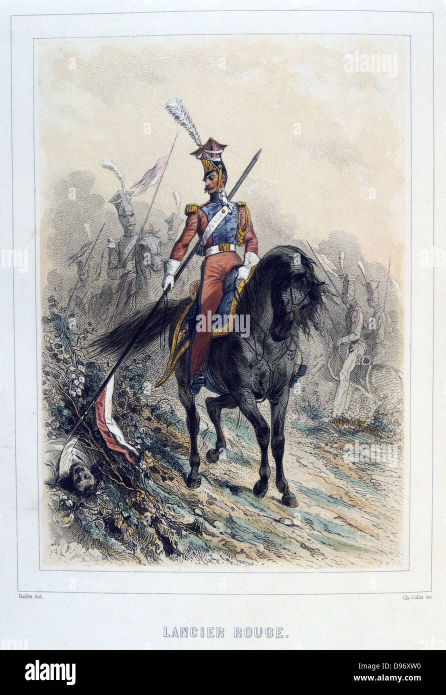 Red Lancer. From 'Napoleon 1er et la Garde Imperiale' by Eugene Fieffe, Paris, 1858. Stock Photo