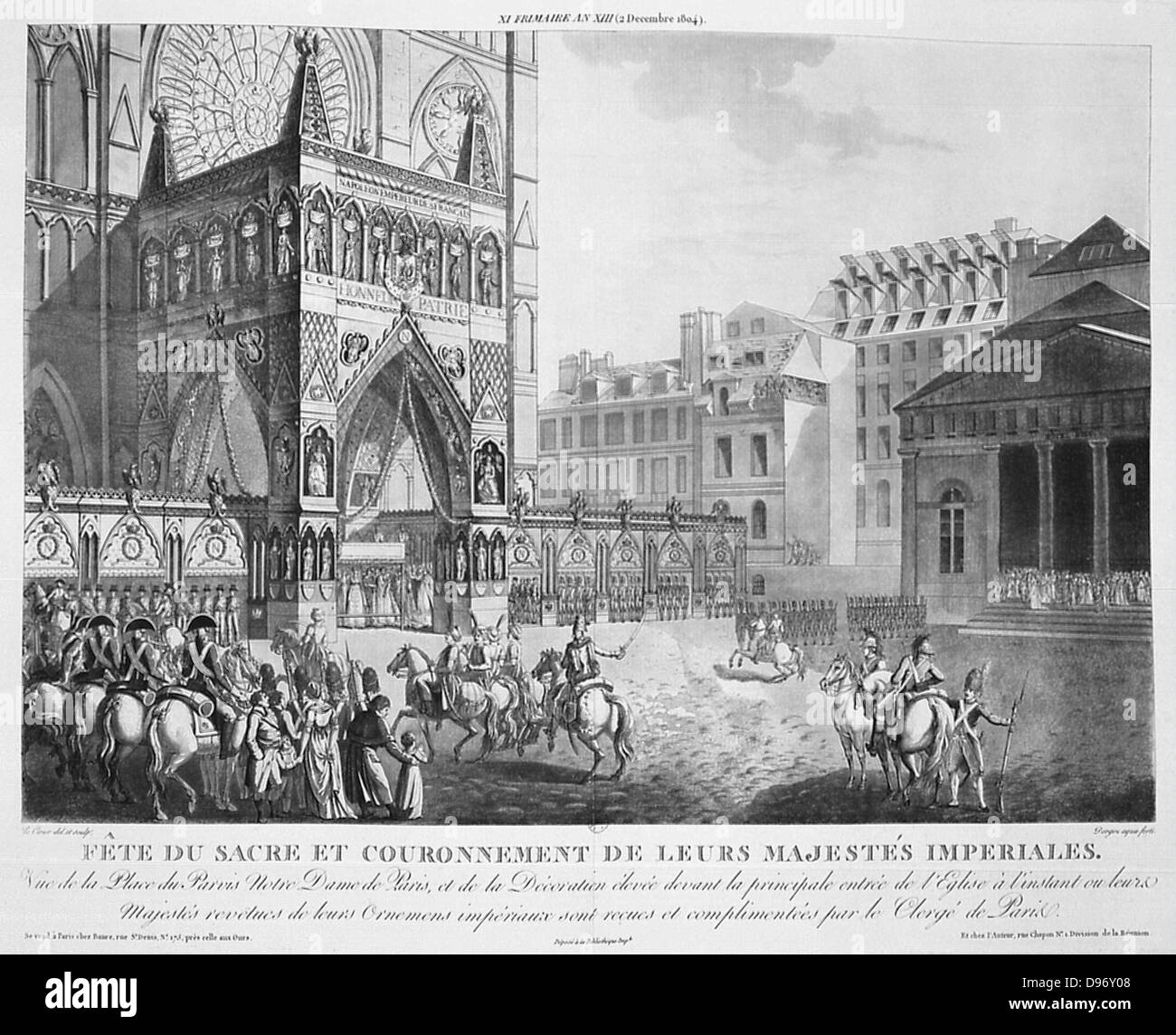 Coronation of Napoleon I, 2 December 1804. Arrival of the Emperor and the Empress Josephine at Notre Dame, Paris. Engraving. Stock Photo