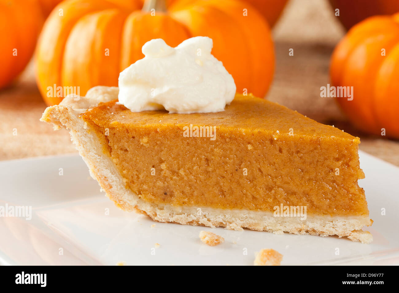Fresh Homemade Pumpkin Pie made for Thanksgiving Stock Photo