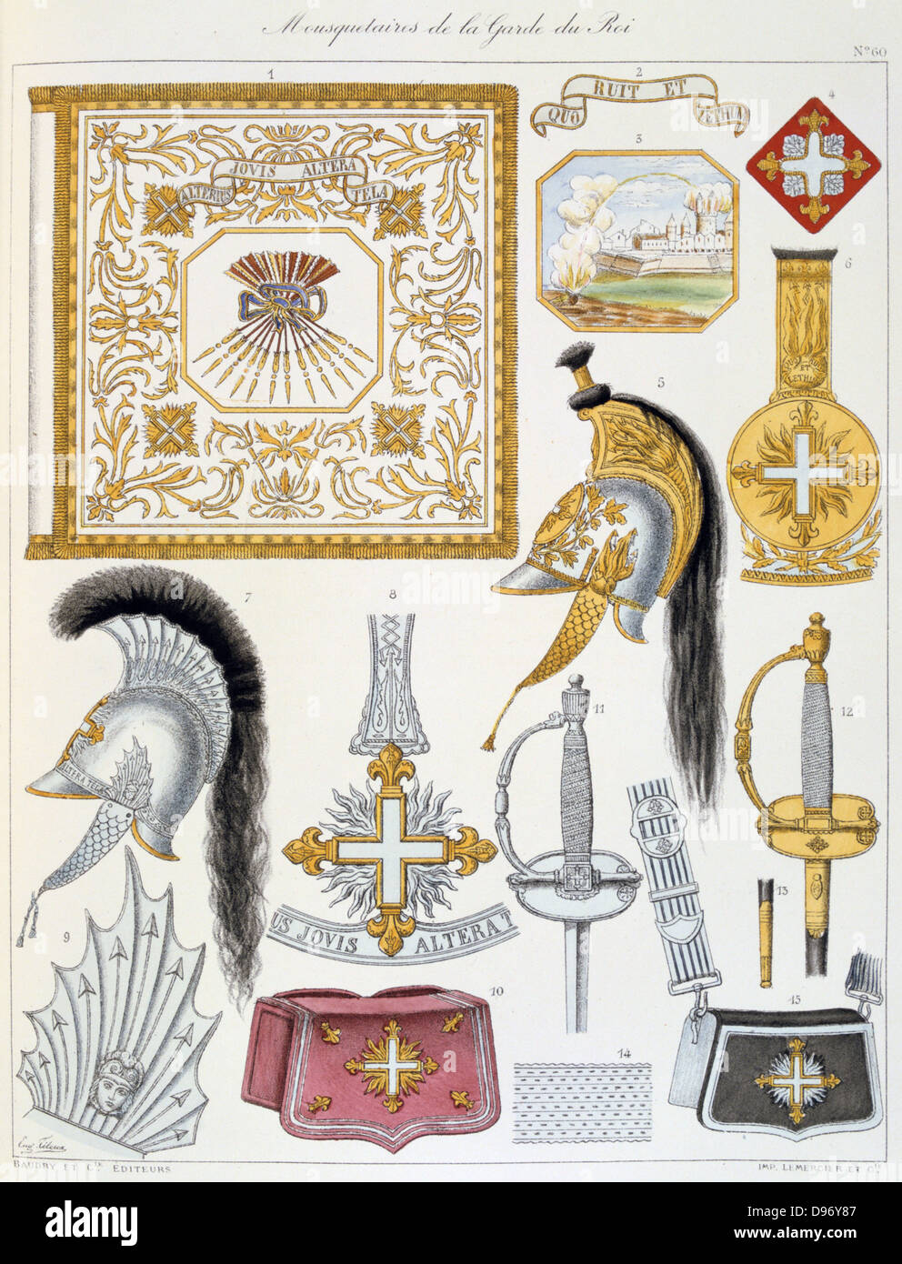 French military accoutrements including sword of the royal guard. From