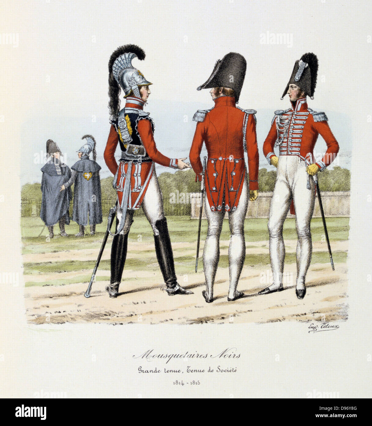 The black Musketeers, 1814-1815. From 'Histoire de la maison militaire du Roi de 1814 a 1830' by Eugene Titeux, Paris, 1890. Stock Photo
