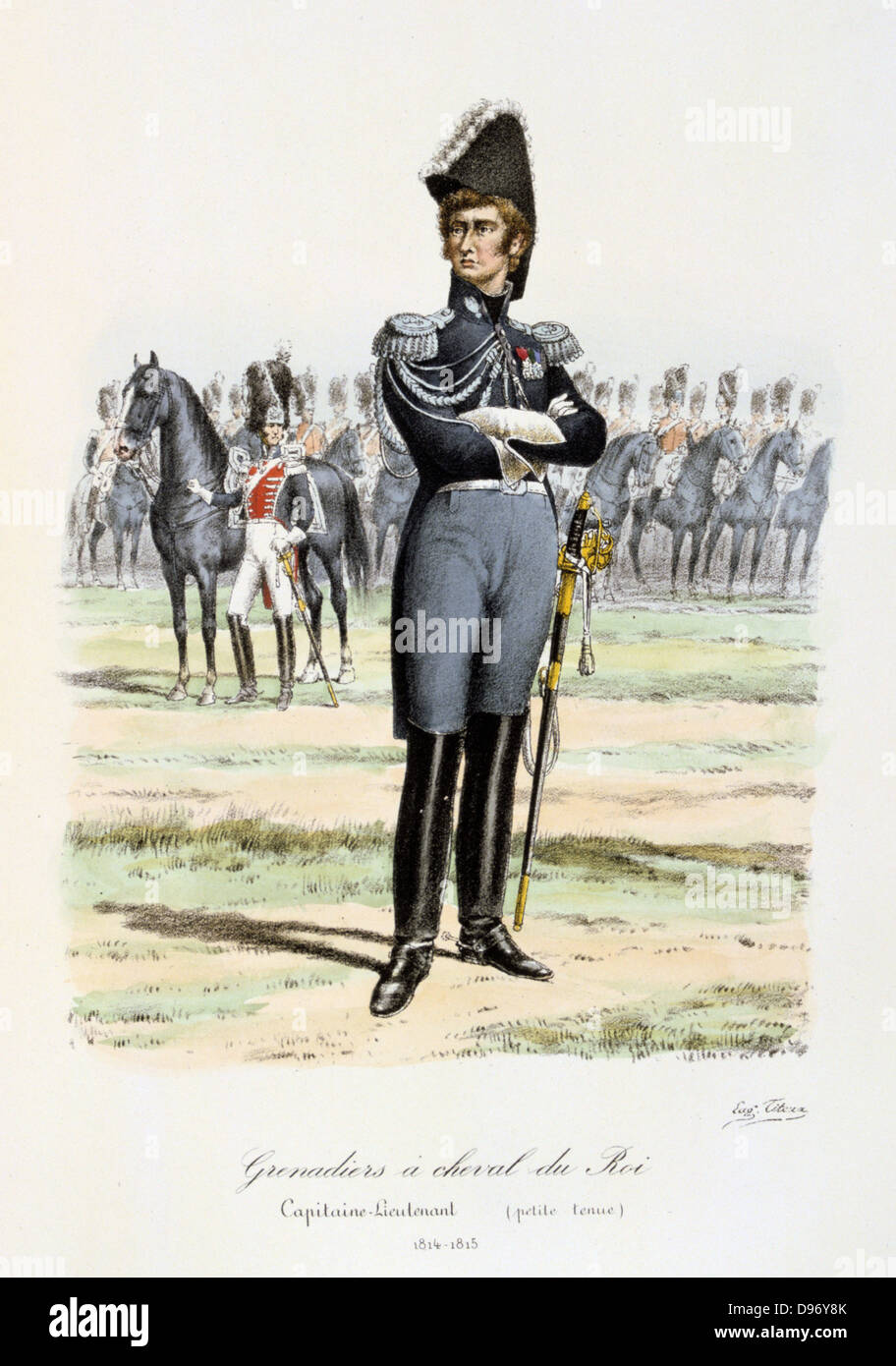 Royal Mounted Grenadiers, 1814-1815. From 'Histoire de la maison militaire du Roi de 1814 a 1830' by Eugene Titeux, Paris, 1890. Stock Photo