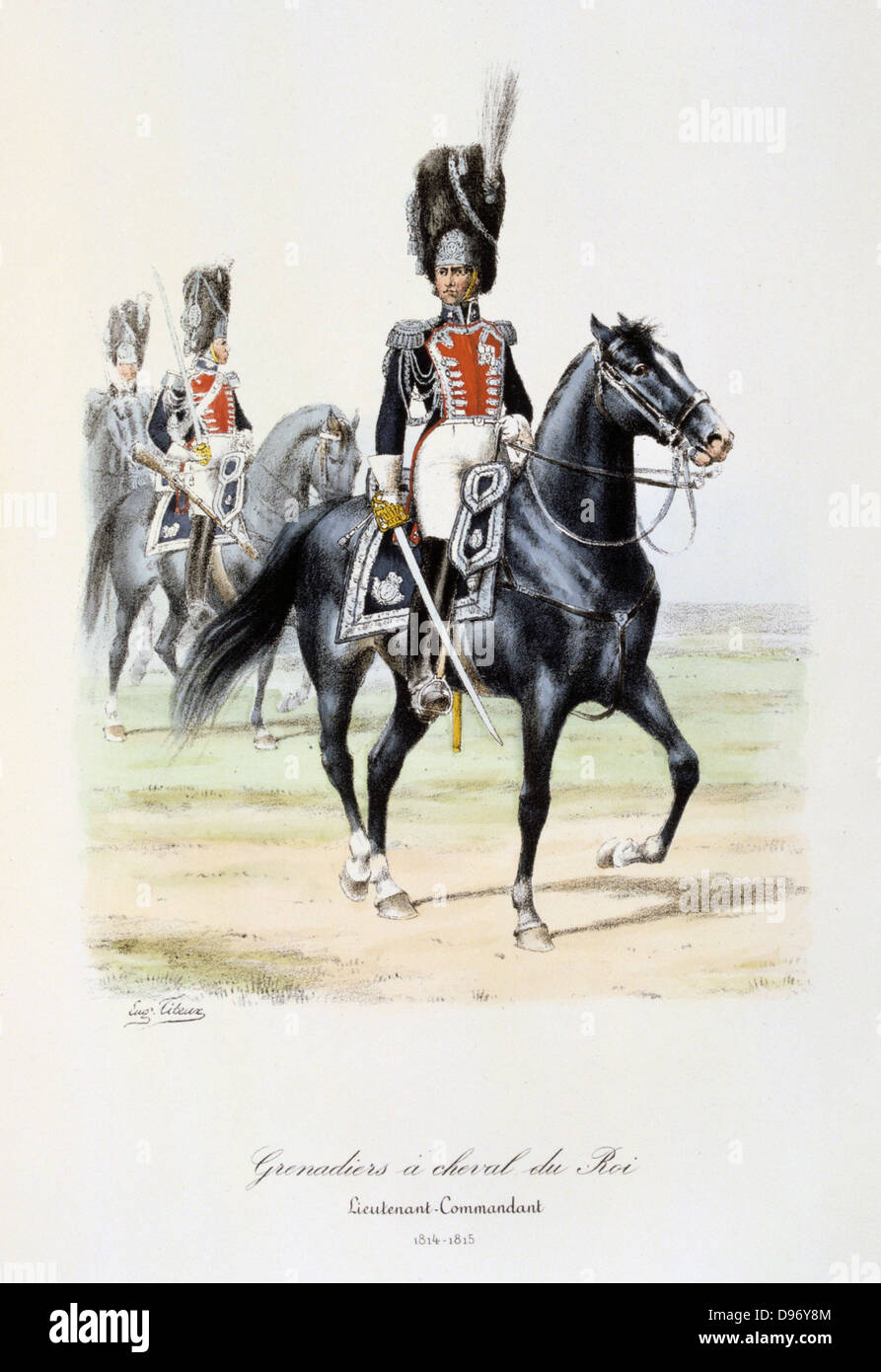 Royal Mounted Grenadier Officer, 1814-1815. From 'Histoire de la maison militaire du Roi de 1814 a 1830' by Eugene Titeux, Paris, 1890. Stock Photo