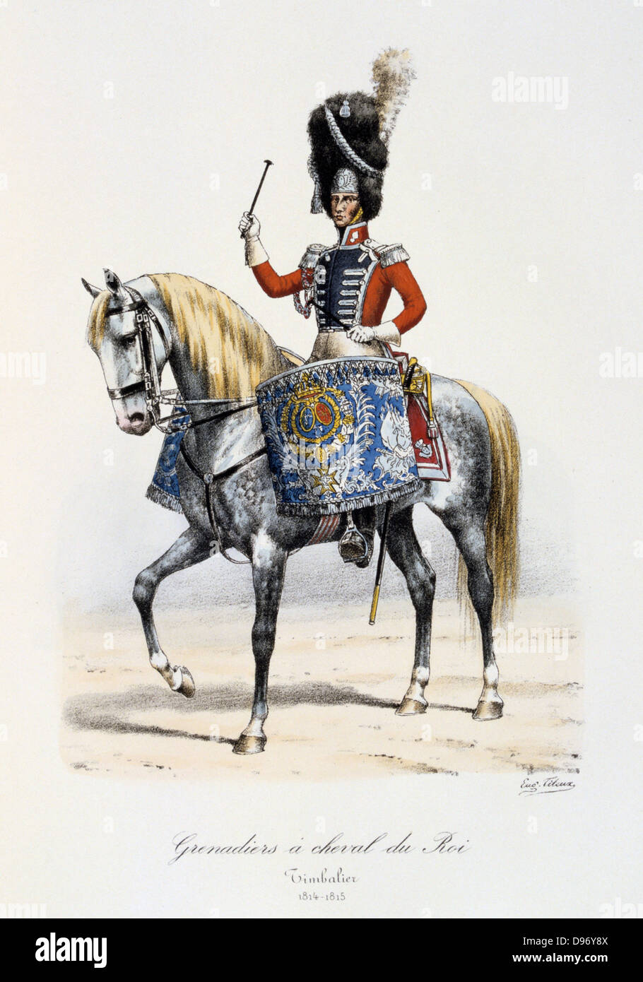 Drummer of the King's Mounted Grenadiers, 1814-1815. From 'Histoire de la maison militaire du Roi de 1814 a 1830' by Eugene Titeux, Paris, 1890. Stock Photo