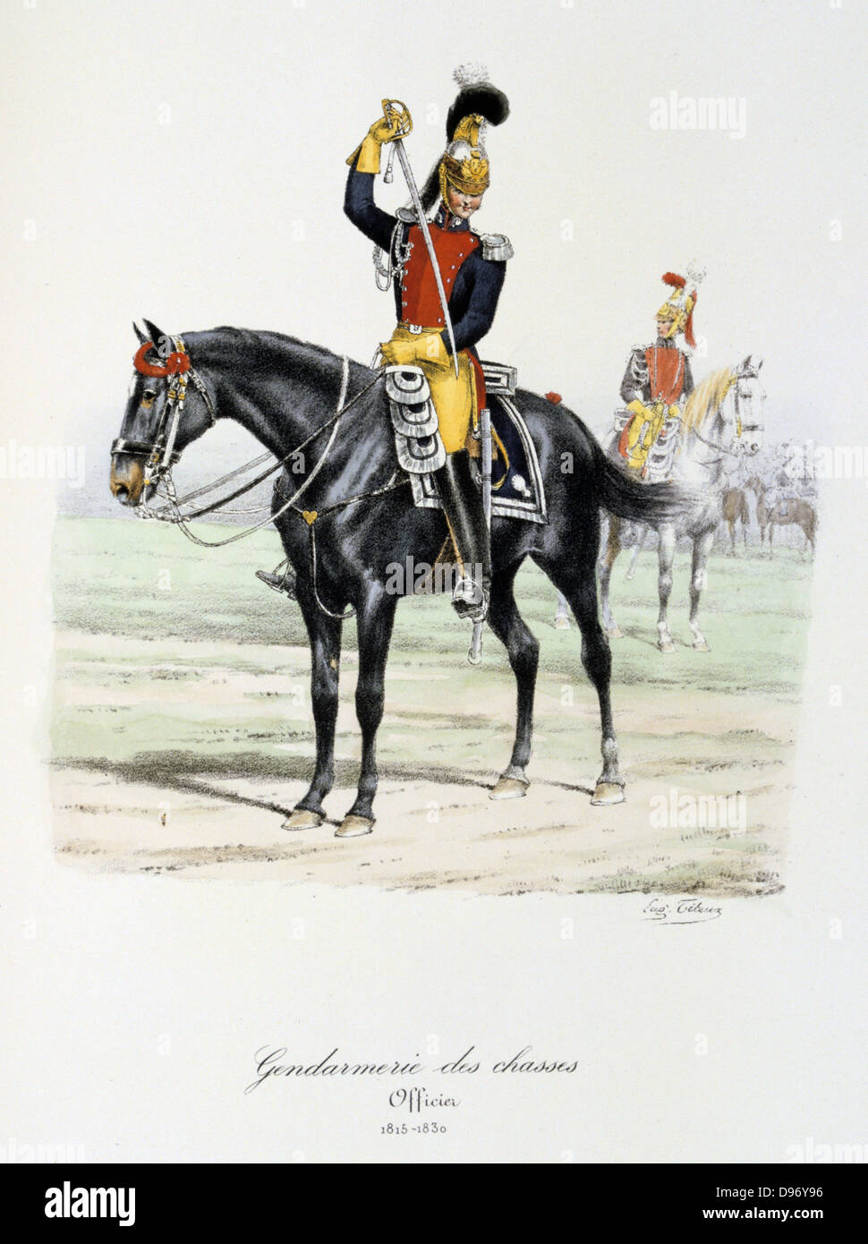 Royal mounted officer. From 'Histoire de la maison militaire du Roi de 1814 a 1830' by Eugene Titeux, Paris, 1890. Stock Photo