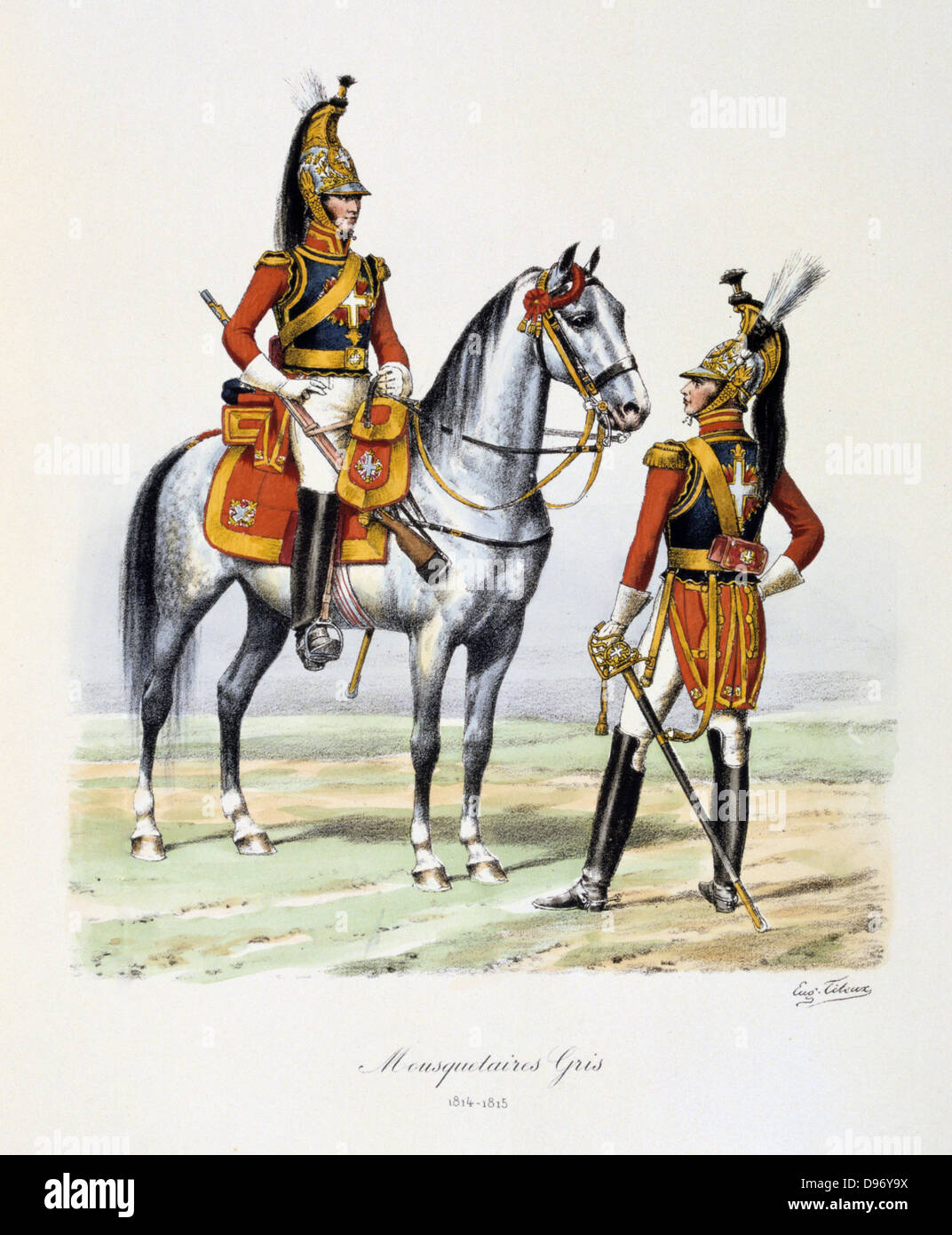 Grey Musketeers, 1814-1815. From 'Histoire de la maison militaire du Roi de 1814 a 1830' by Eugene Titeux, Paris, 1890. Stock Photo