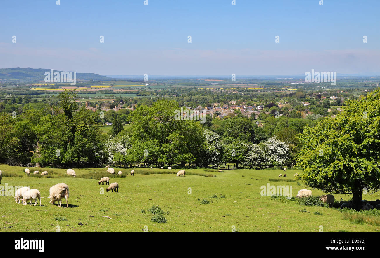 Overlooking the Village of Broadway in the Cotswold Hills Stock Photo
