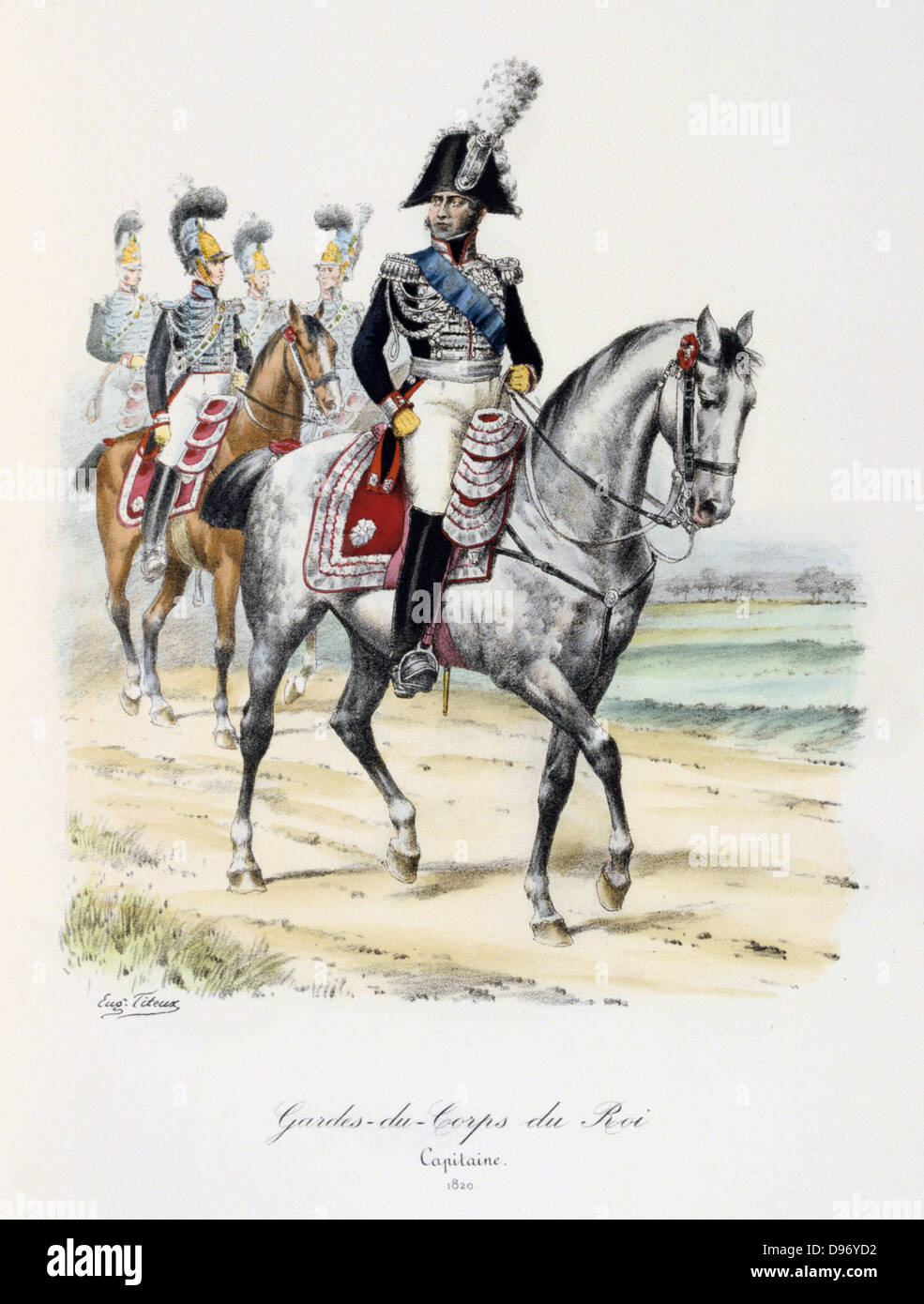 Mounted Captain of the King's guard, 1820. From 'Histoire de la maison militaire du Roi de 1814 a 1830' by Eugene Titeux, Paris, 1890. Stock Photo