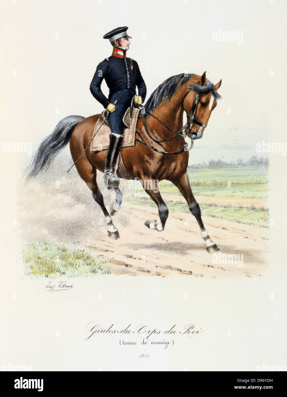 Mounted member of the King's guard. 1815. From 'Histoire de la maison militaire du Roi de 1814 a 1830' by Eugene Titeux, Paris, 1890. Stock Photo