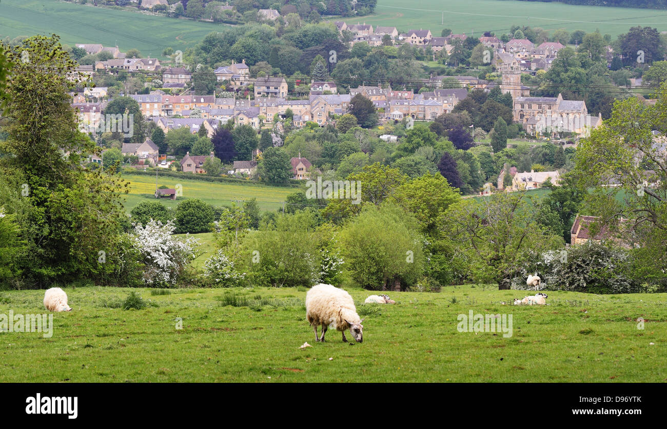 Overlooking the Village of Blockley in the Cotswold Hills Stock Photo