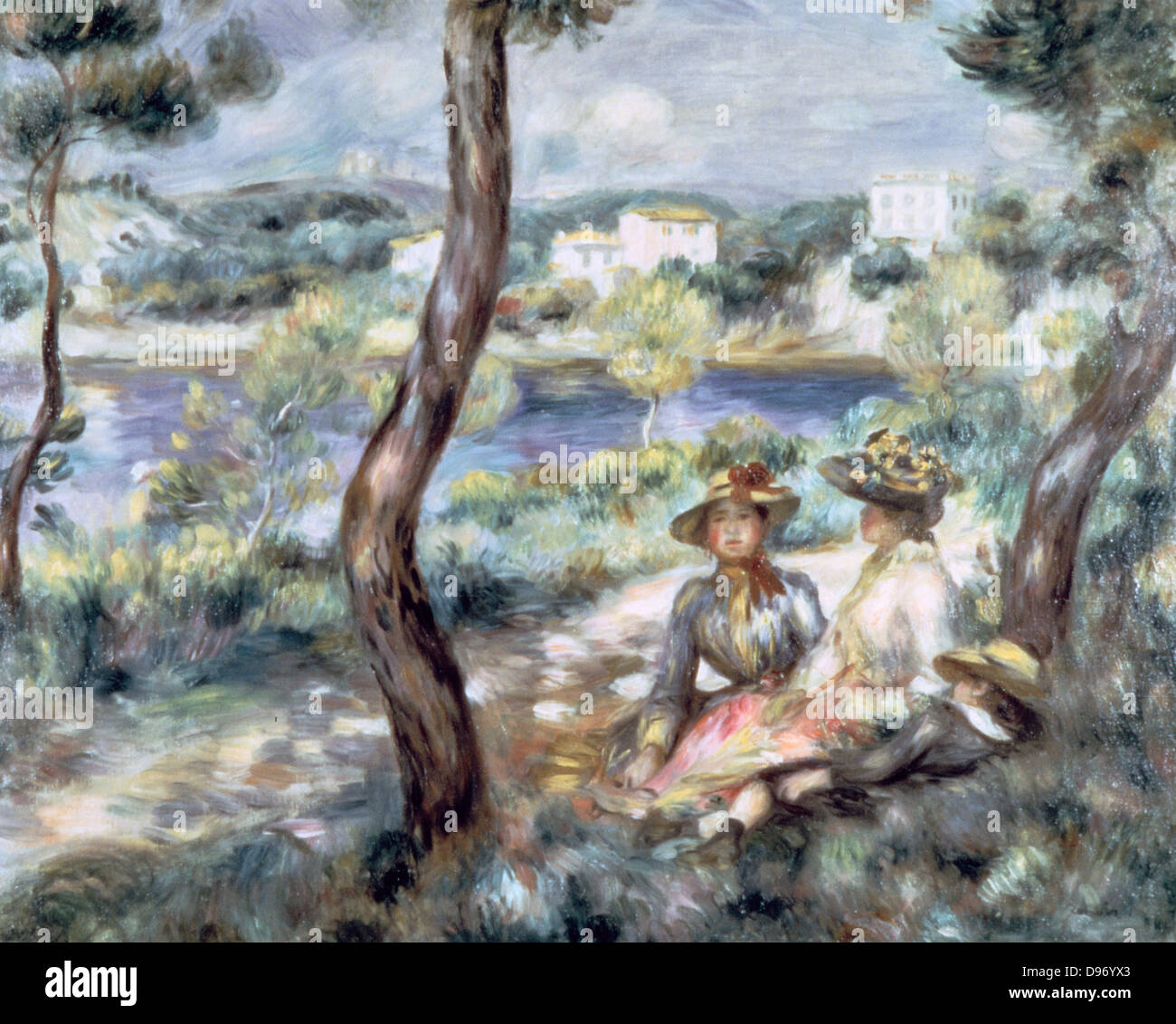 Young Women and a Boy in a Landscape' 1893: Pierre August Renoir 1841-1919) French artist. Oil on canvas. Stock Photo