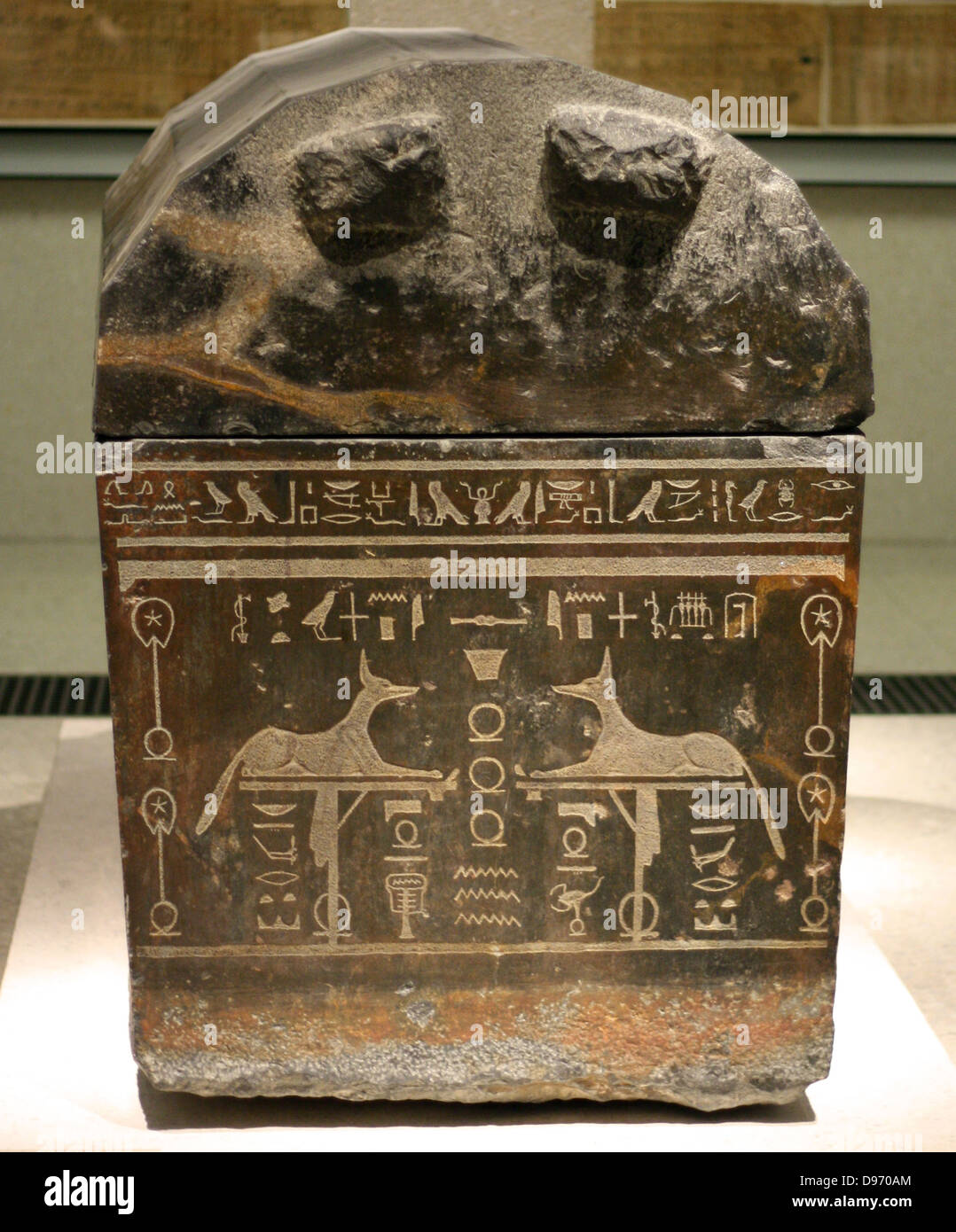 Sarcophagus of Anch-Hor with illustrations of daemons of the Netherworld. , 746-332 BC Memphis Granodiorite Stock Photo