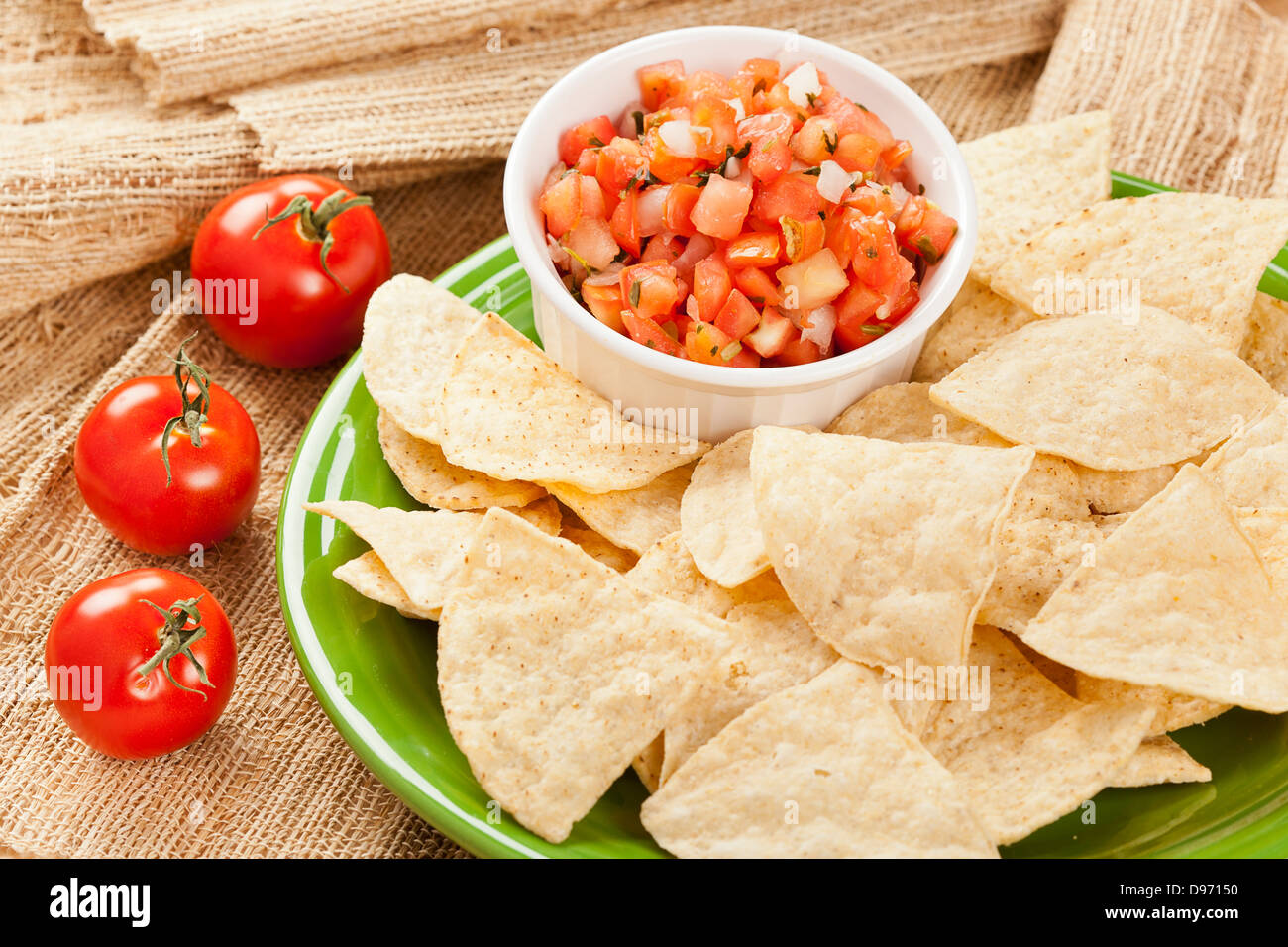 Fresh Corn Tortilla Chips and Salsa background Stock Photo Alamy