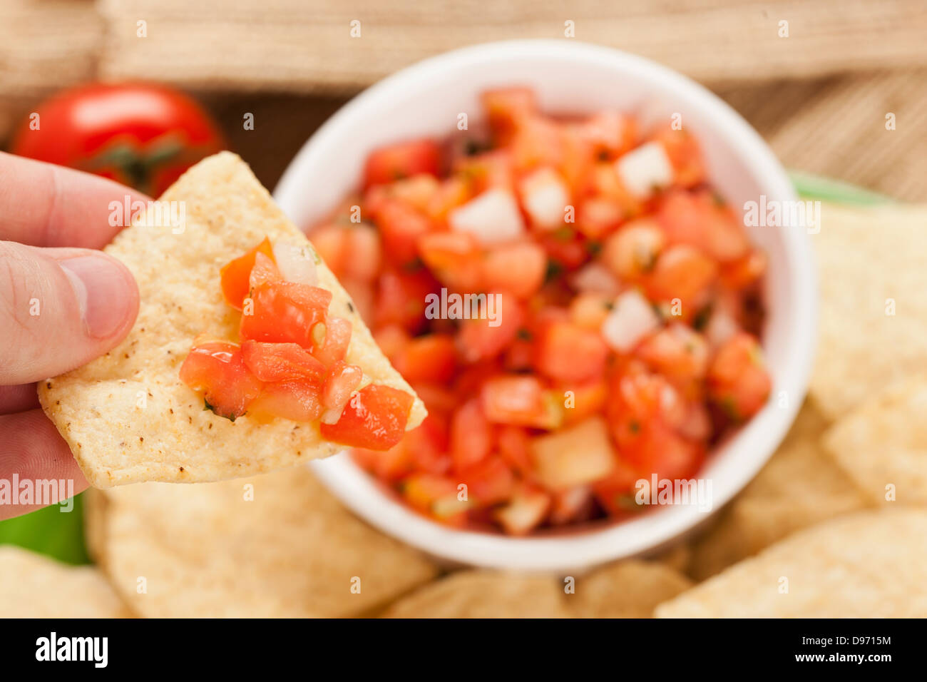 Fresh Corn Tortilla Chips and Salsa background Stock Photo Alamy