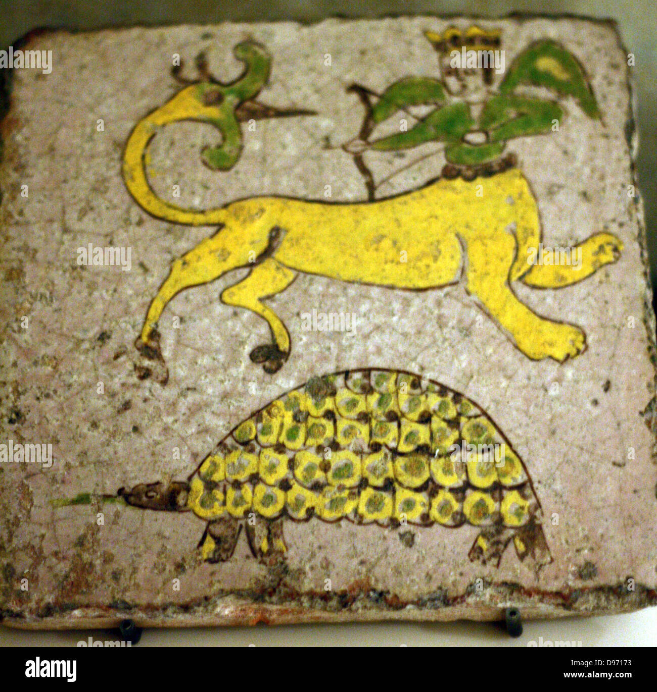 A Qajar tile with the constellations of Sagittarius and lyra (turtle) 18-19 century BC Museum of Islamic Art Stock Photo