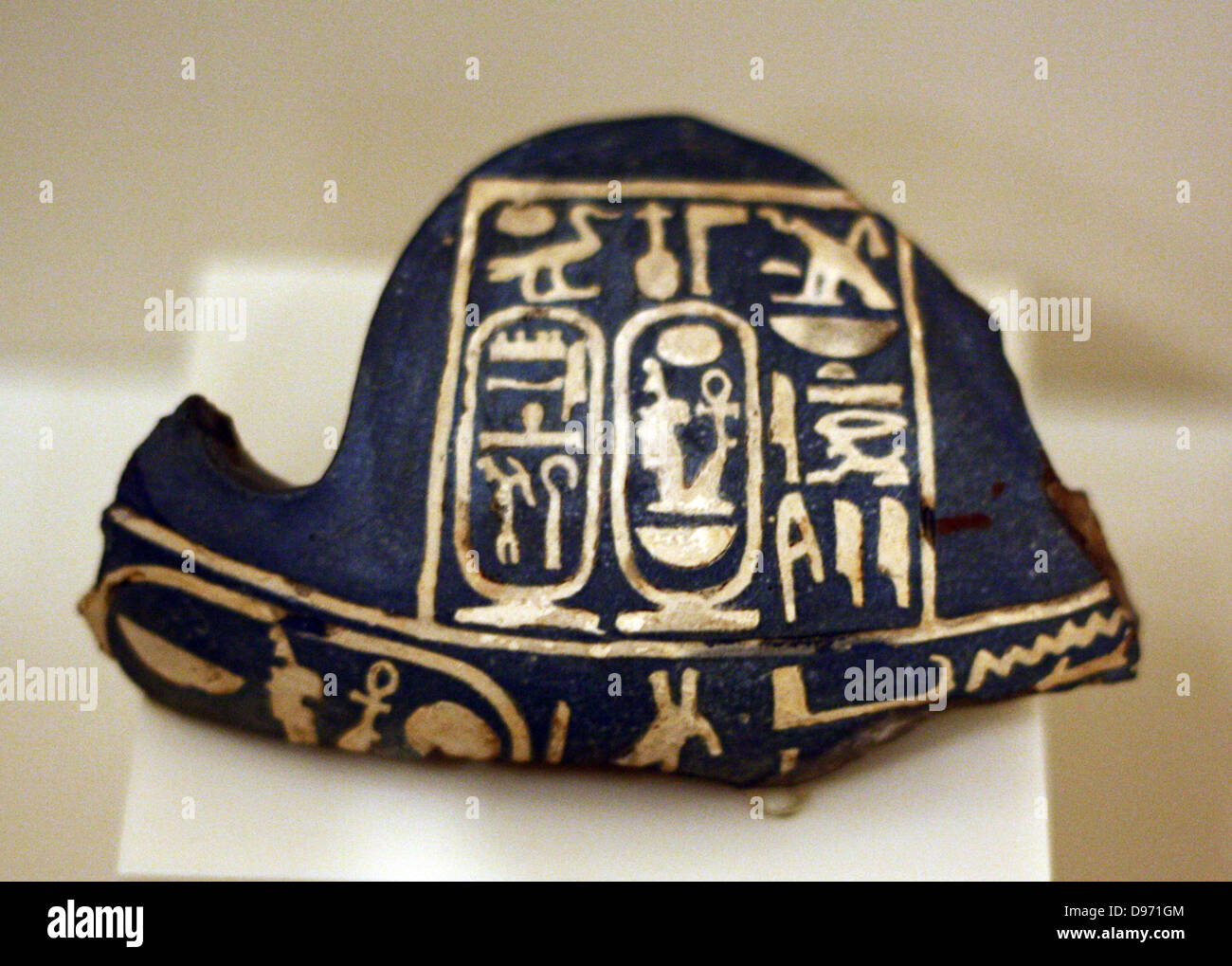 Fragment of vessel with cartouche of Amenhotep 111. New Kingdom, 18th Dynasty 1388-1351 BC Faience. Stock Photo