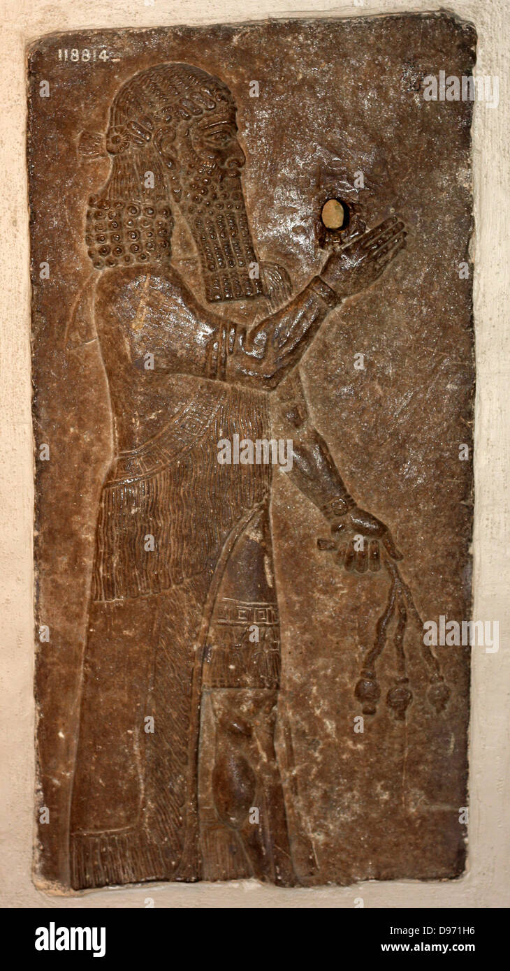 Protective Spirit Palace of Sargon II, Khorsabad, Iraq. 710-705 BC Gypsum wall relief Stock Photo