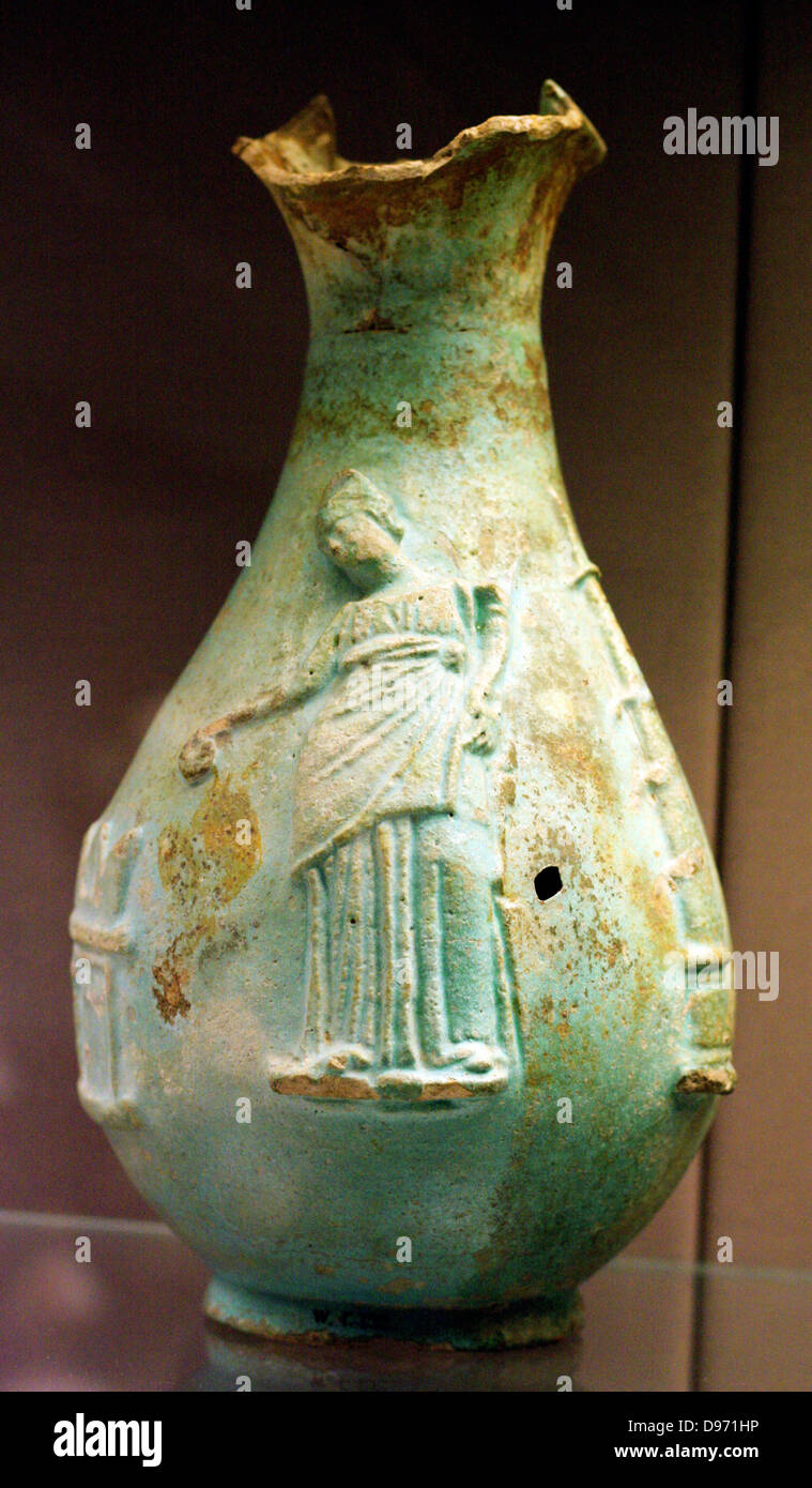 Faience oinochoe (jug) showing Queen Arsinoe III of Egypt (221-203) Made in Egypt about 220-200 BC Said to be from Canoas, Italy Stock Photo