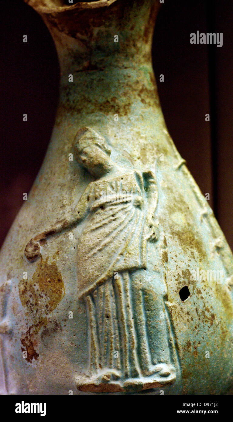 Faience oinochoe (jug) showing Queen Arsinoe III of Egypt (221-203) Made in Egypt about 220-200 BC Said to be from Canoas, Italy Stock Photo