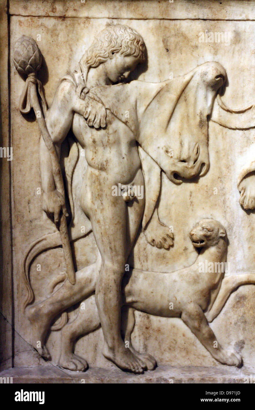 A youth with his horse and dog Roman, about AD 125 Found at Hadrian's Villa, Tivoli This youth once controlled his spirited horse with a metal bridle attached to the hole in the marble at its muzzle. The relief is a Roman creation, designed to decorate a wall of Hadrian's Villa. It was influenced by Classical Greek models, such as the Parthenon Frieze. Stock Photo