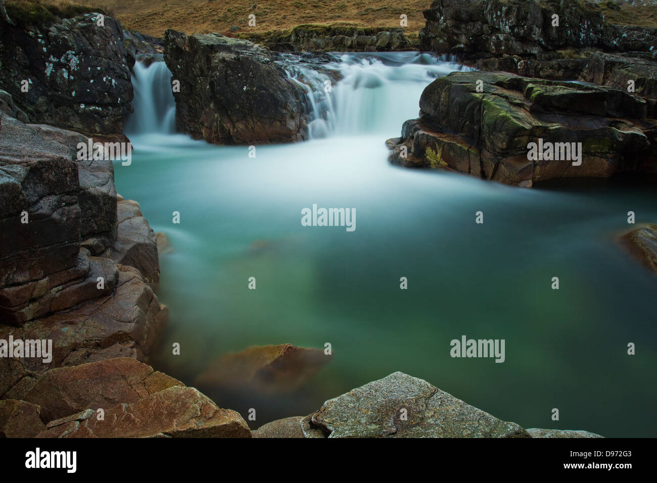 Waterfall in Glen Etive, Highlands, Scotland Stock Photo