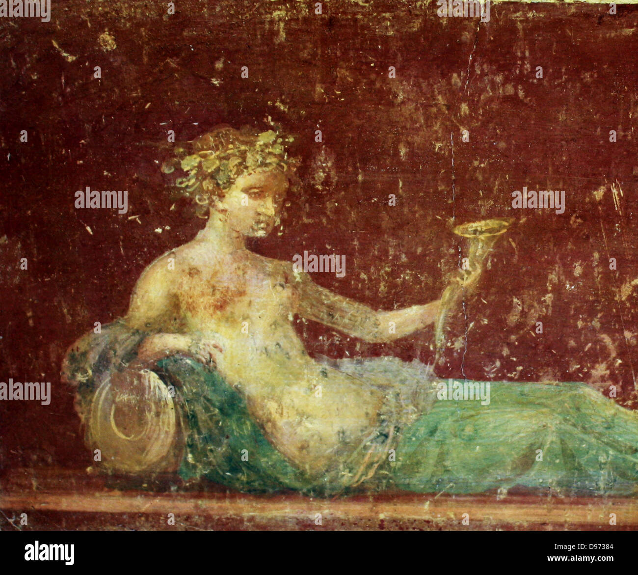Painting at Pompeii. Wall-paintings in ancient Rome decorated the interiors of private houses and public buildings such as baths and temples, as well as more humble shops, taverns and even brothels. Stock Photo